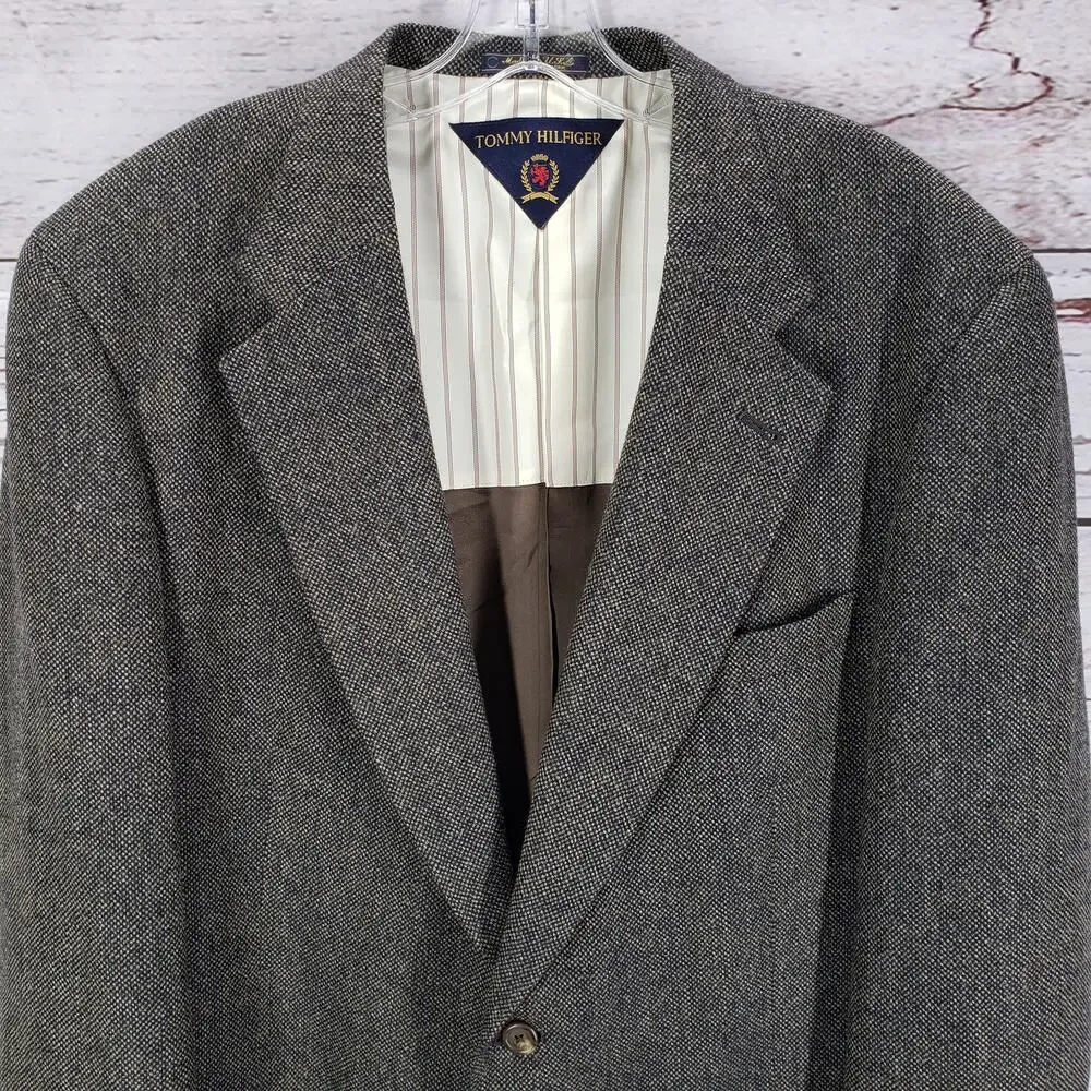 Tommy Hilfiger Vintage Brown Birds Eye Sportscoat Blazer Jacket Size 43R